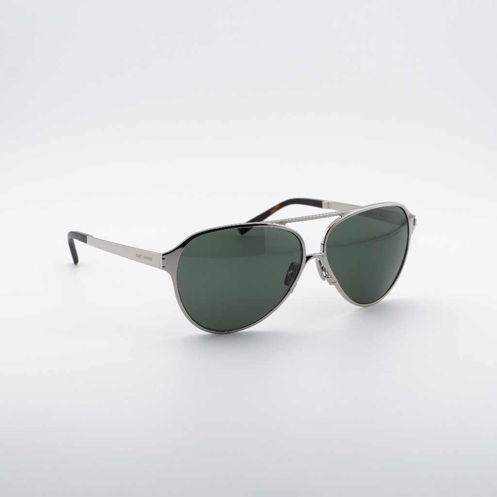 Saint Laurent Sl734 002 Sunglasses Silver Aviator Frame, Grey Lenses